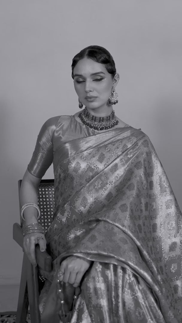 Beige & Orange Dharmavaram Silk Saree with Big Zari Border