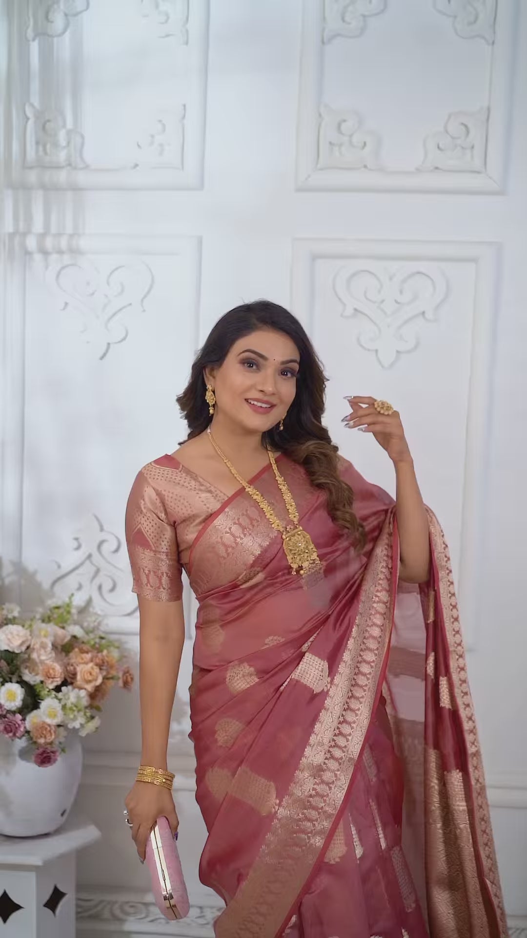Luxurious Organza Saree | Wevon Gold Jari Embellished for Royal Look