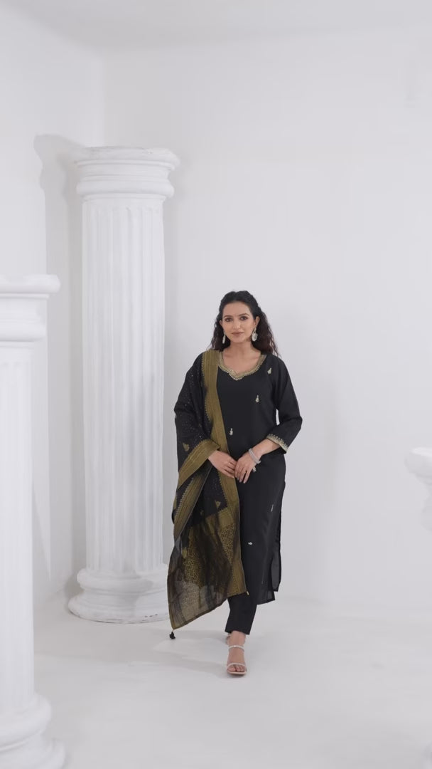 Festive Wear Embroidered Viscose Chanderi Suit Set with Jacquard Dupatta