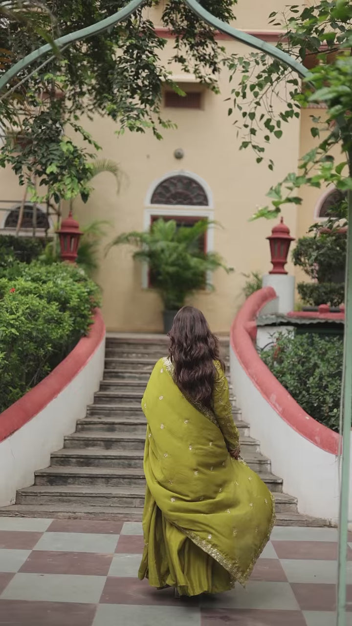 Stunning Readymade Palazzo Suit | Chinon Fabric with Beautiful Embroidery Work