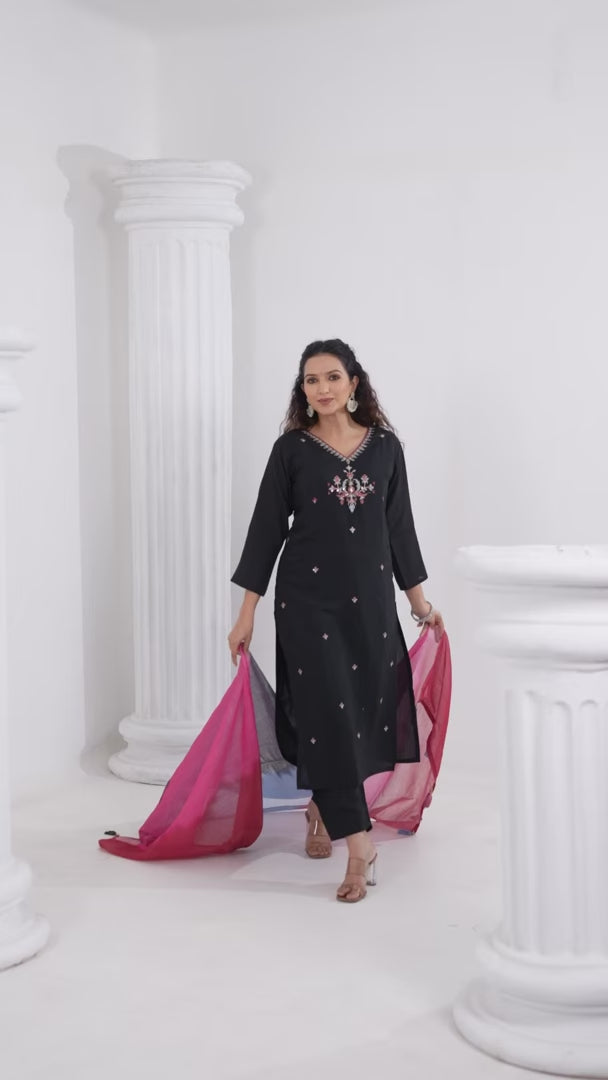 Black Embroidered Salwar Suit Set for Festive Wear