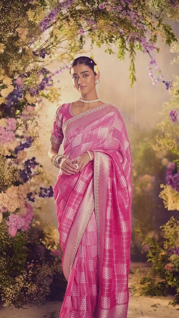 Stylish Purple Saree with Zari Weaving & Sequin Work