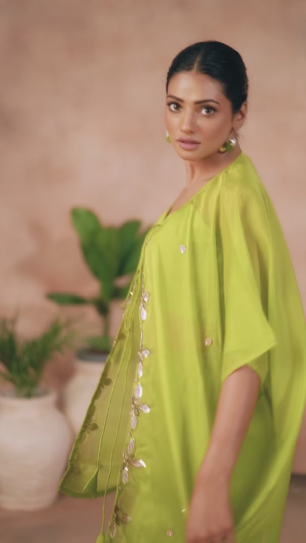 Exquisite Parrot Green Organza Co-ord Set | Fashionable Ethnic Wear