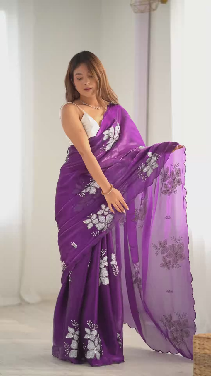Elegant Jimmy-Choo Fabric Saree | Designer Sequence Embroidery for Weddings