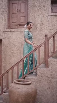 Premium Rama Saree in Satin Silk with Heavy Hand Work
