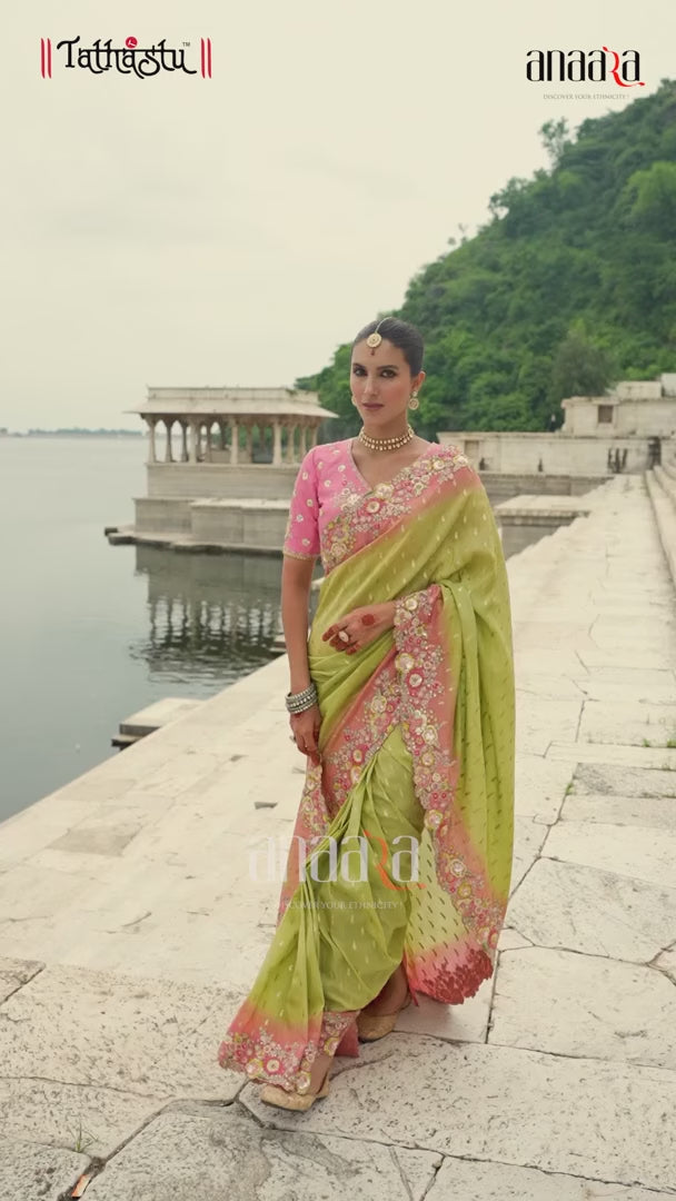 Charming Saree with Raw Silk Blouse & Stone Work Sequence Border