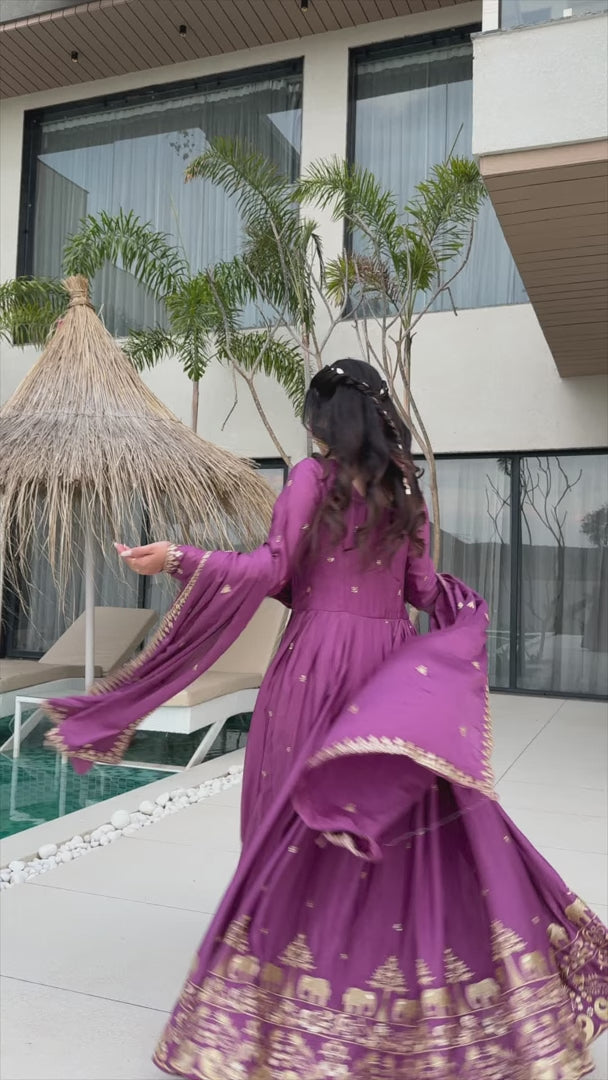 Alluring Embroidered Chinon Gown for Wedding Functions