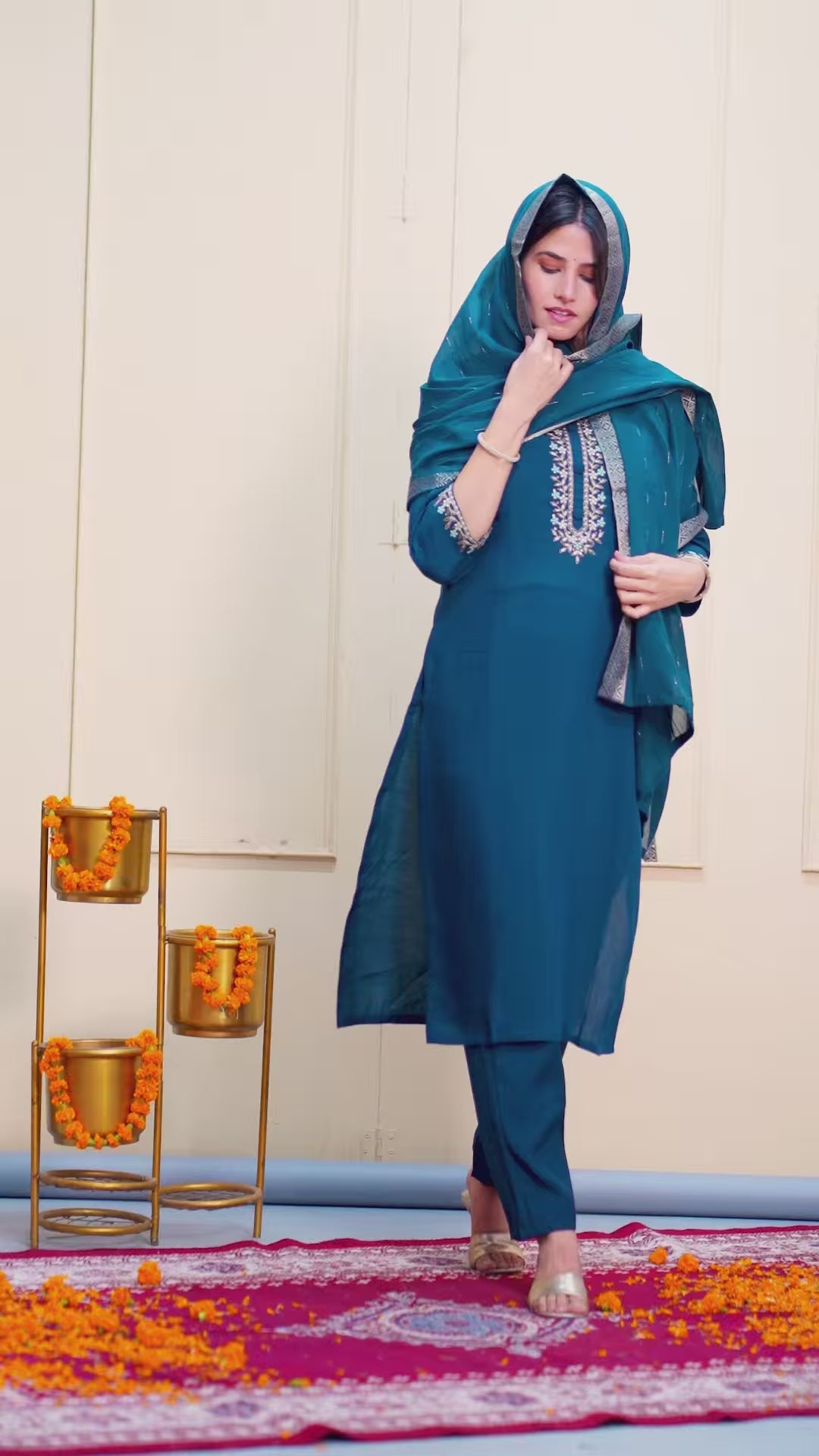 Stylish Embroidered Salwar Suit | Navy Blue with Elegant Dupatta