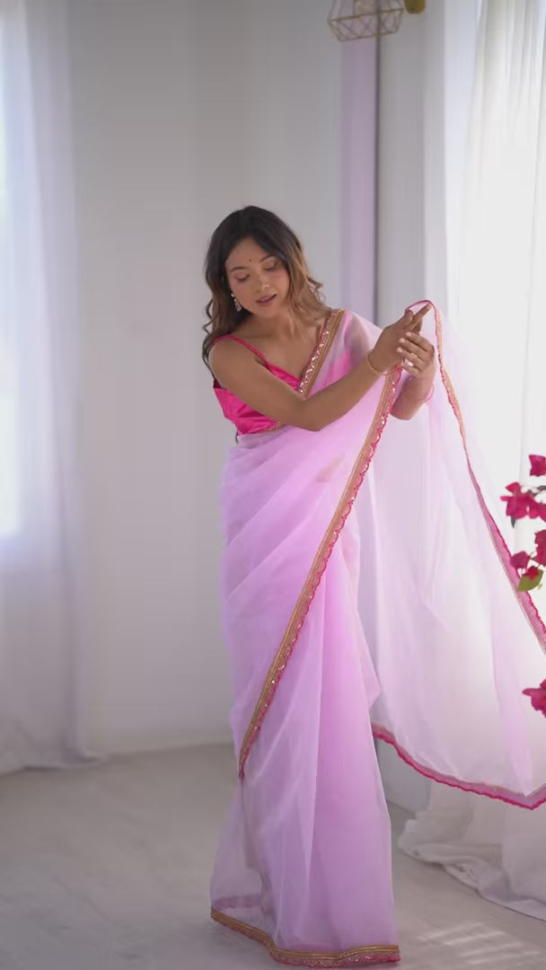 Lavender Twill Net Designer Saree with Art Silk Blouse for Party Wear