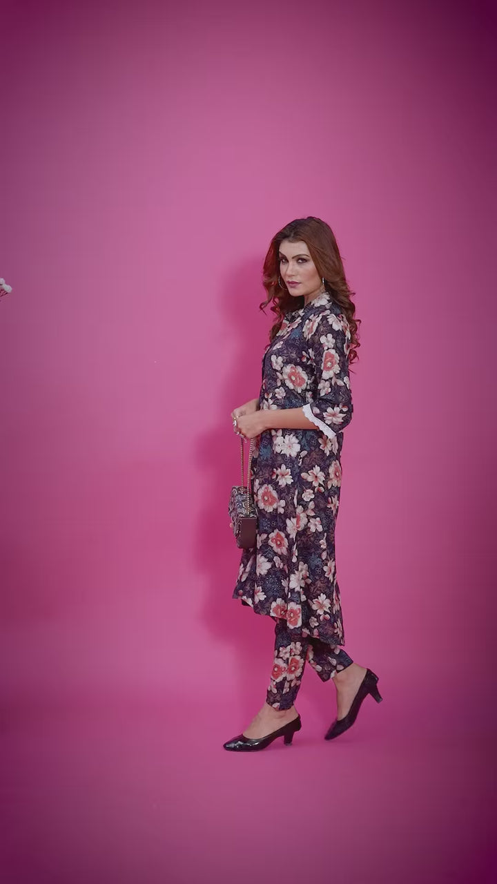 Trendy Rayon Co-Ord Set | Blue Digital Print Top & Bottom