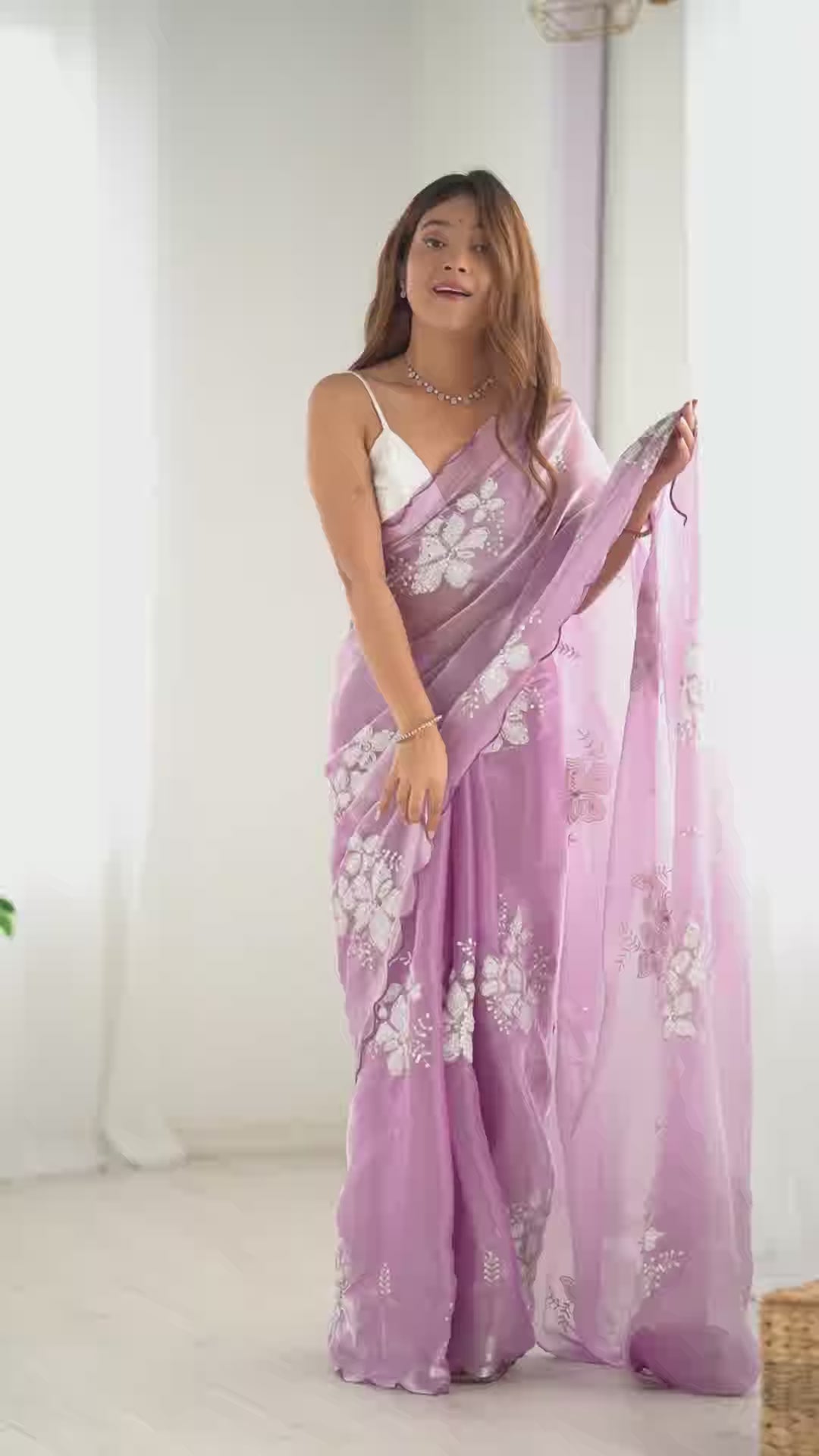 Elegant Jimmy-Choo Fabric Saree | Designer Sequence Embroidery for Weddings