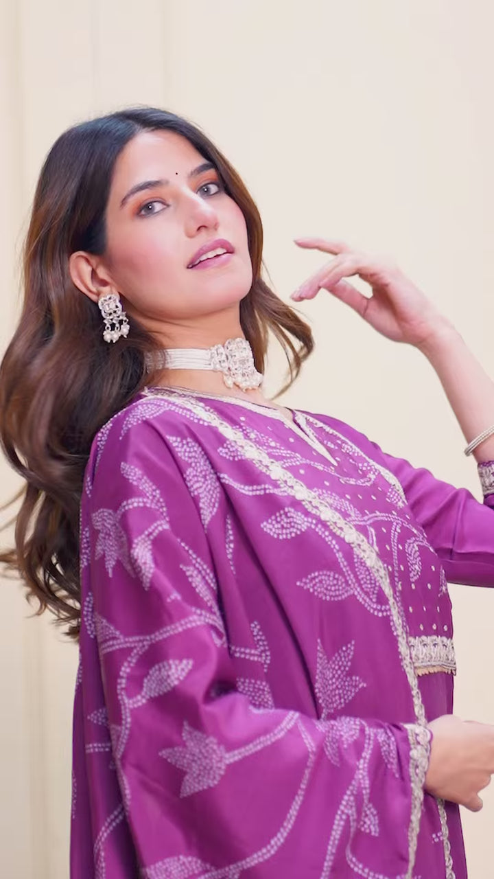 Dark Lavender Exclusive Ethnic Outfit | Viscose Chanderi Suit with Elegant Dupatta