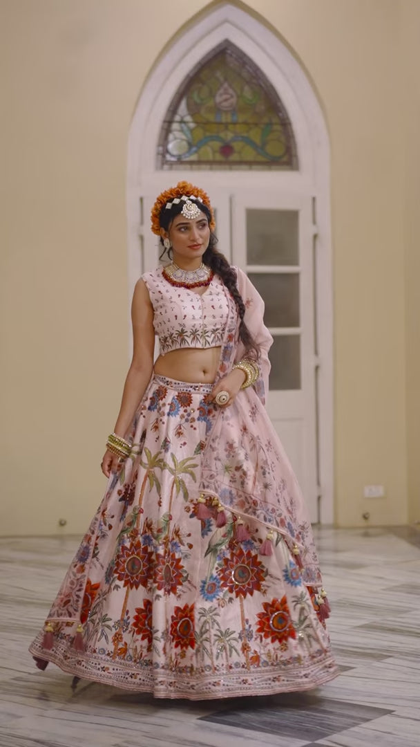 Luxe Off-White Art Silk Lehenga for Weddings & Celebrations