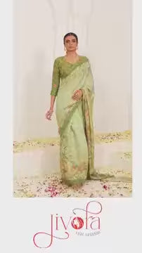 Traditional Pista Green Silk Viscose Saree with Jacquard Zari Work