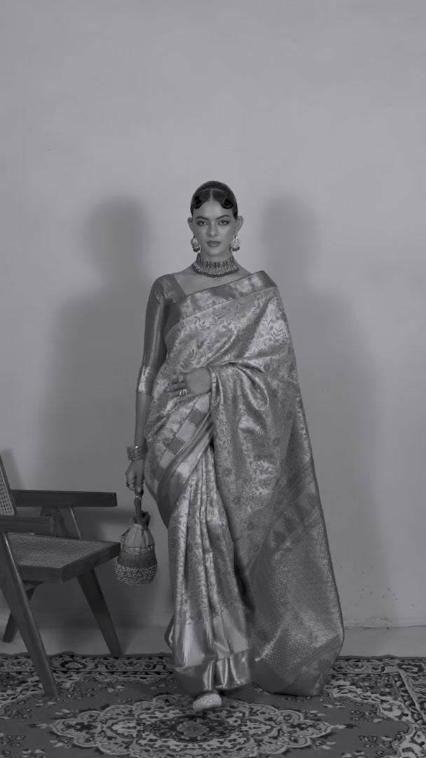 Beige Dharmavaram Silk Saree with Contrast Zari Border for Festive Wear