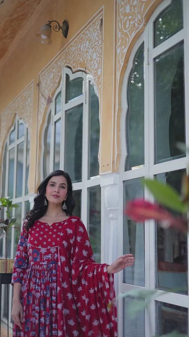 Designer Cotton Printed Salwar Kameez Set with Dupatta for Festive Wear