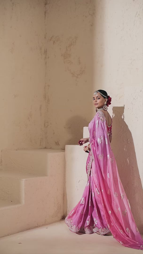 Trendy Light Gray Saree with Khatli, Pearl & Zari Details