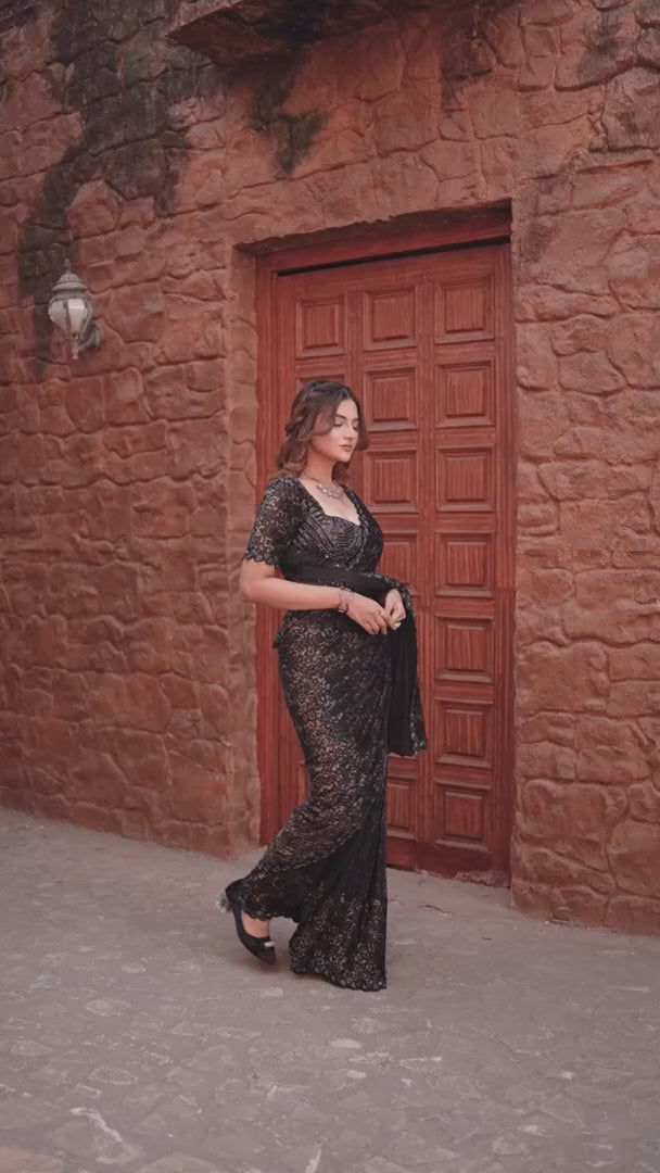Buy Traditional Elegant Gucci Velvet Black Saree