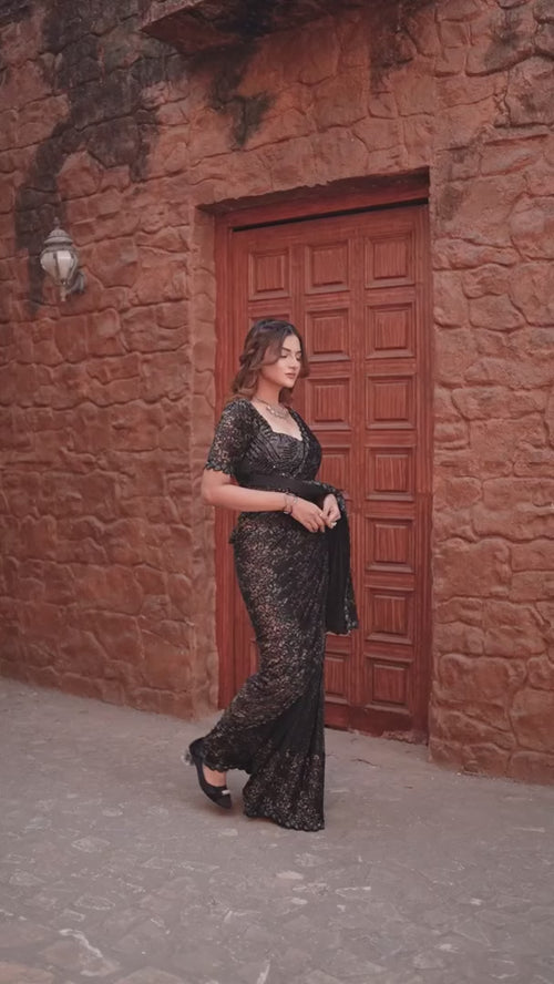Buy Traditional Elegant Gucci Velvet Black Saree