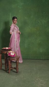Two Tone Pink Satin Saree with Designer Hand Embroidery