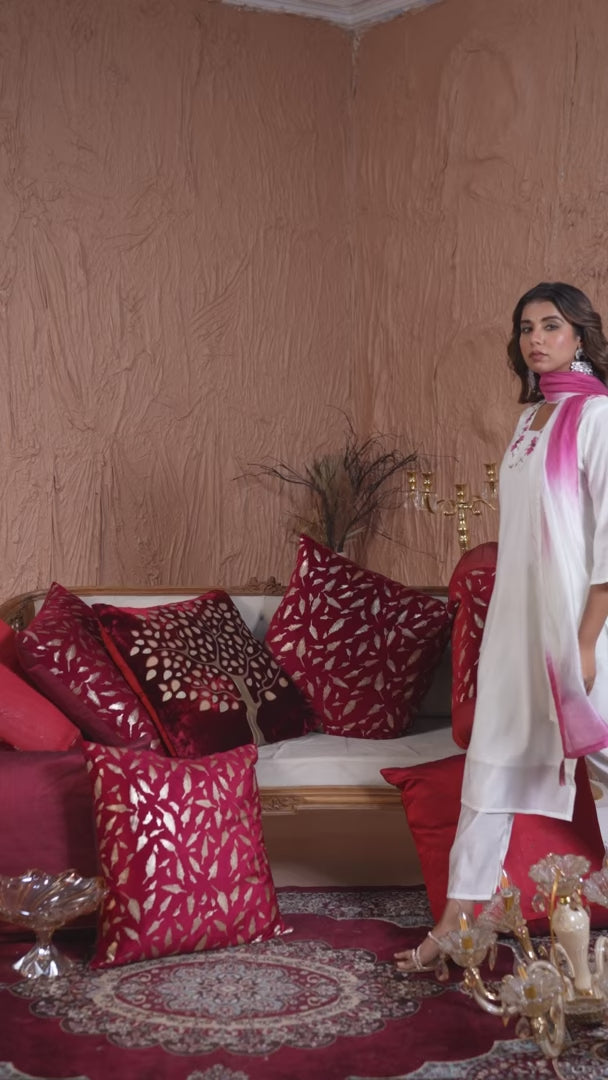 White Embroidered Viscose Chanderi Salwar Kameez Set