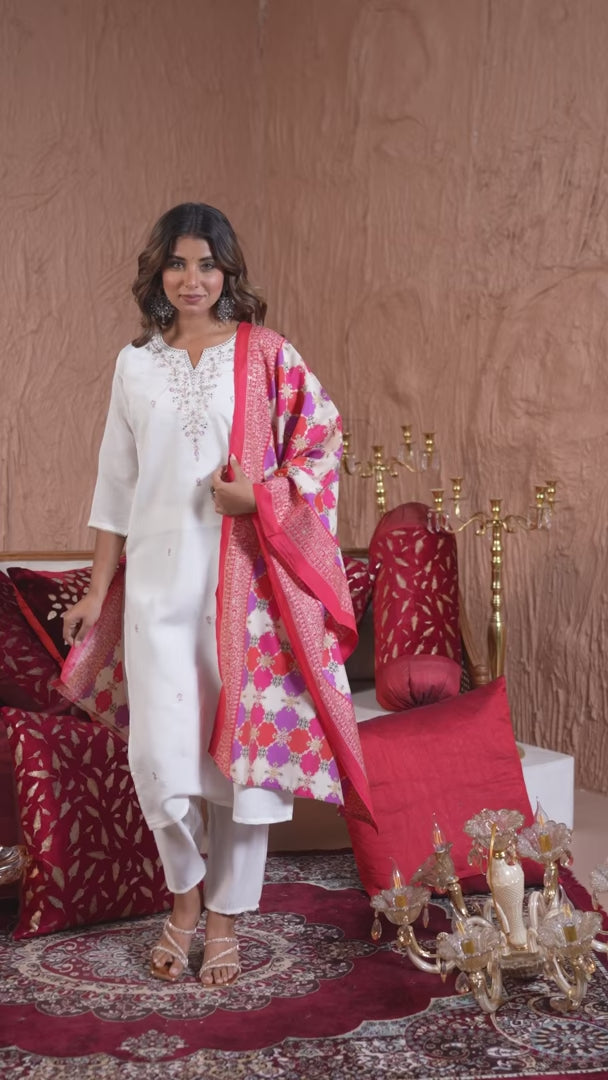 Shop White Embroidered Salwar Kameez Set for Women Online