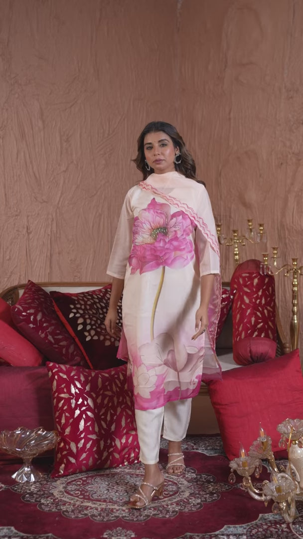 Elegant White Taby Silk Designer Salwar Kameez Set