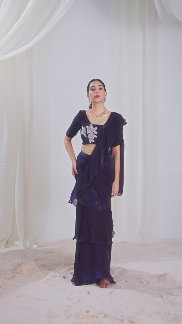 Trendy Organza Saree for Festive Look | Designer Hand Work Style