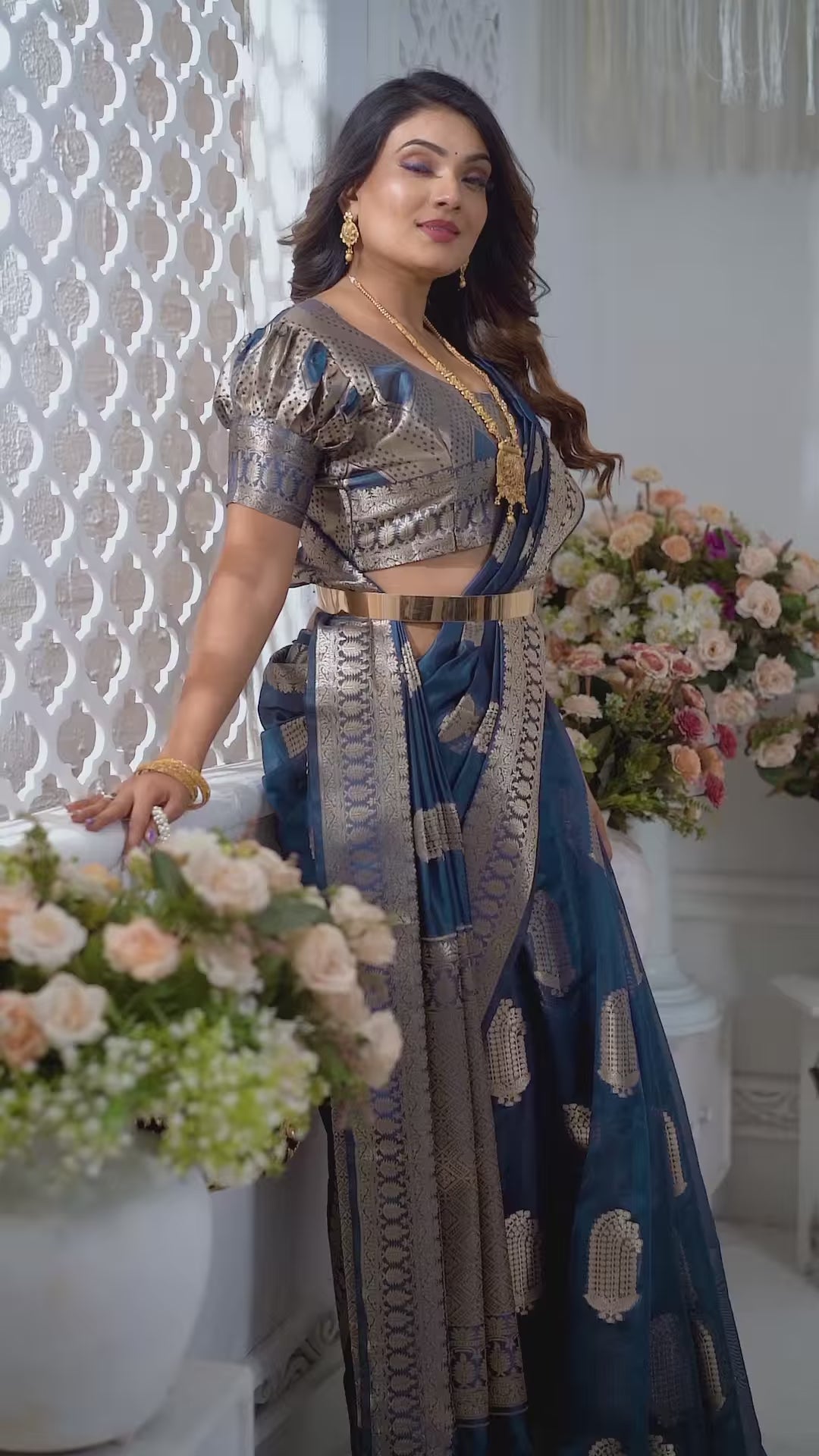 Luxurious Organza Saree | Wevon Gold Jari Embellished for Royal Look