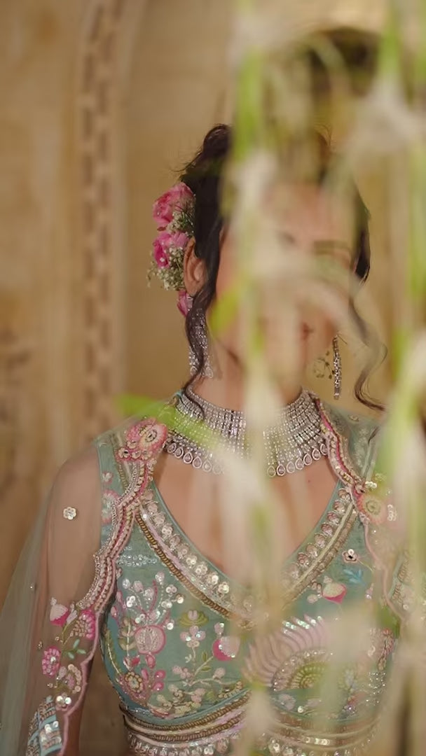 Beaded sea green lehenga choli
