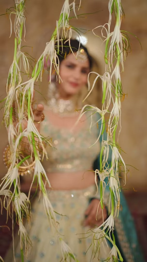 Luxury Purple & Rama Tissue Lehenga for Women with Handcrafted Bead & Stone Work