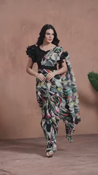 Trendy Satin Silk Saree in Pastel Green with Handcrafted Touch