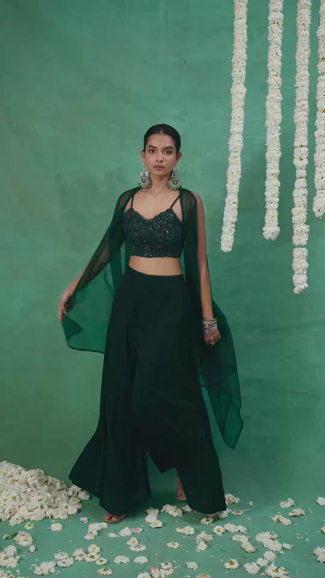 Party Wear Indo Western Sharara | Chic Chinon & Organza Cape Dupatta