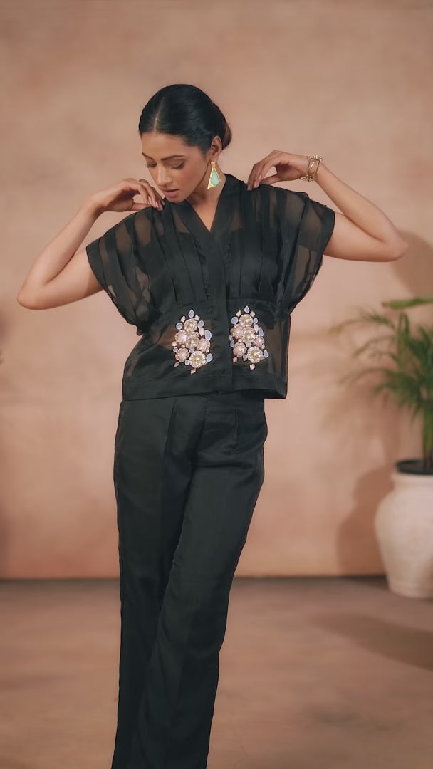 Black Organza Two-Piece | Luxurious Designer Hand Work Suit