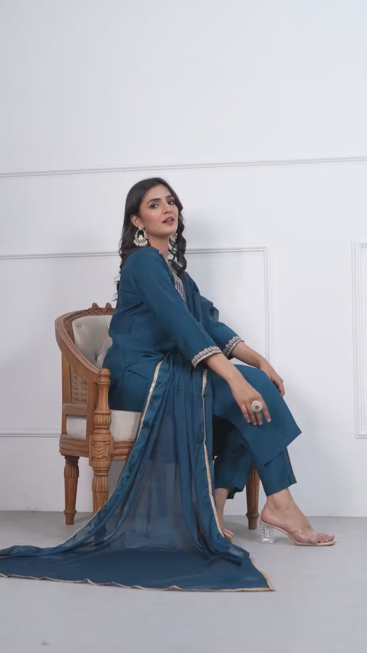 Chic Teal Blue Viscose Chanderi and Viscose Chanderi Combination | Completed with a Gorgeous Nylon