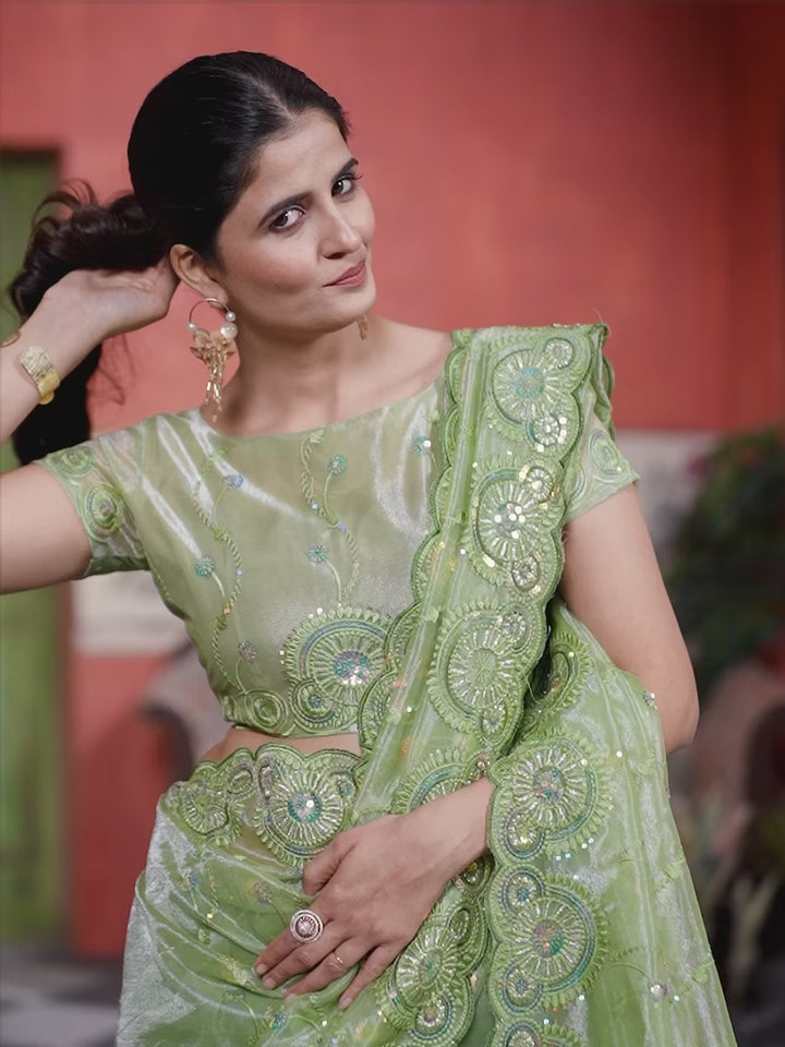 Designer Tissue Net Saree | Elegant Embroidery Work Wedding Special