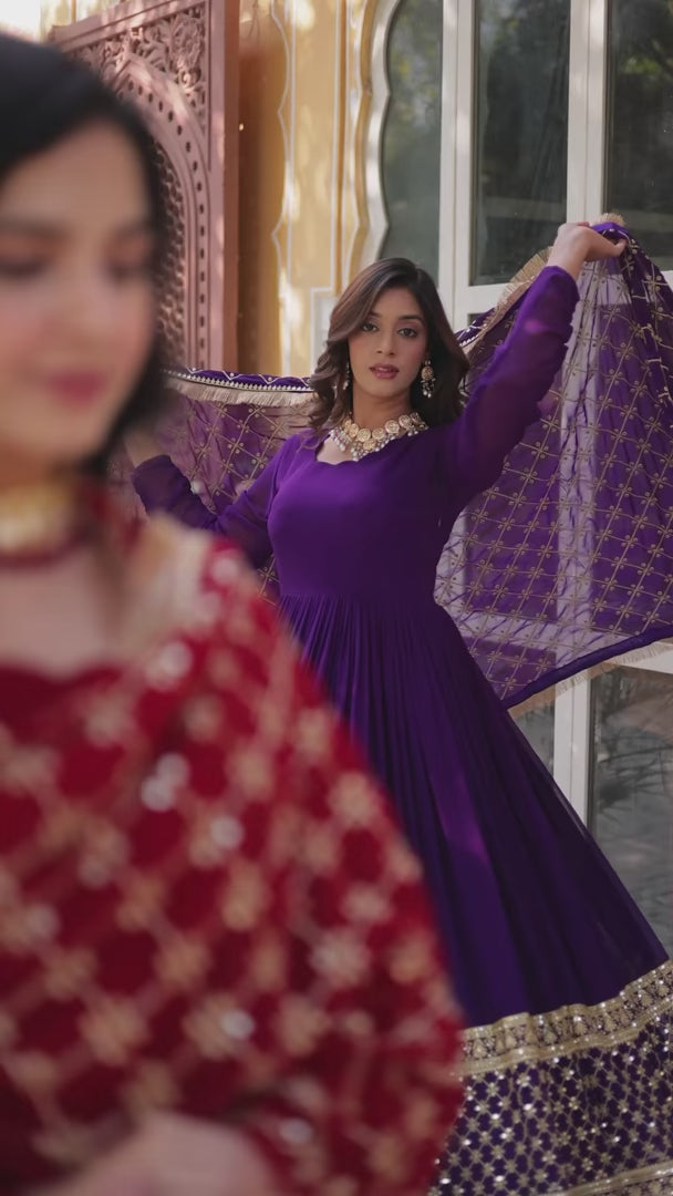 Designer Embroidered Long Anarkali Gown with Dupatta for Festive Wear