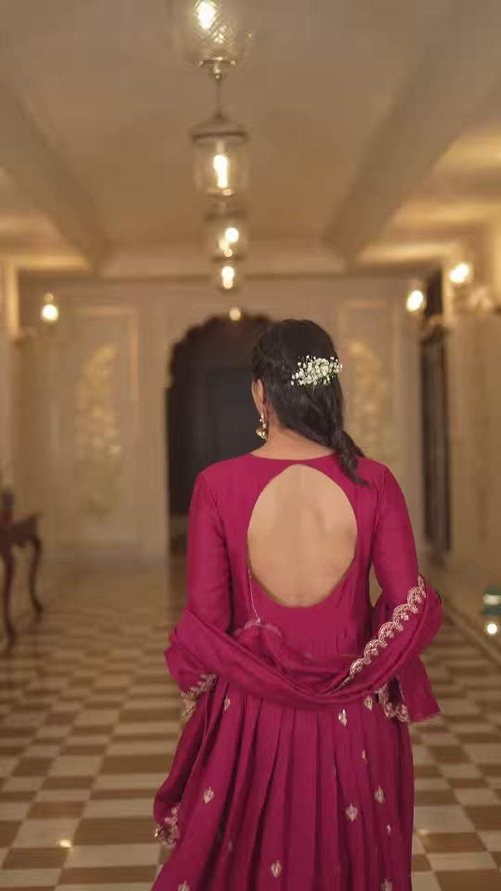 Wedding Special Soft Silk Suit | Rani Pink Embroidered Dupatta Set