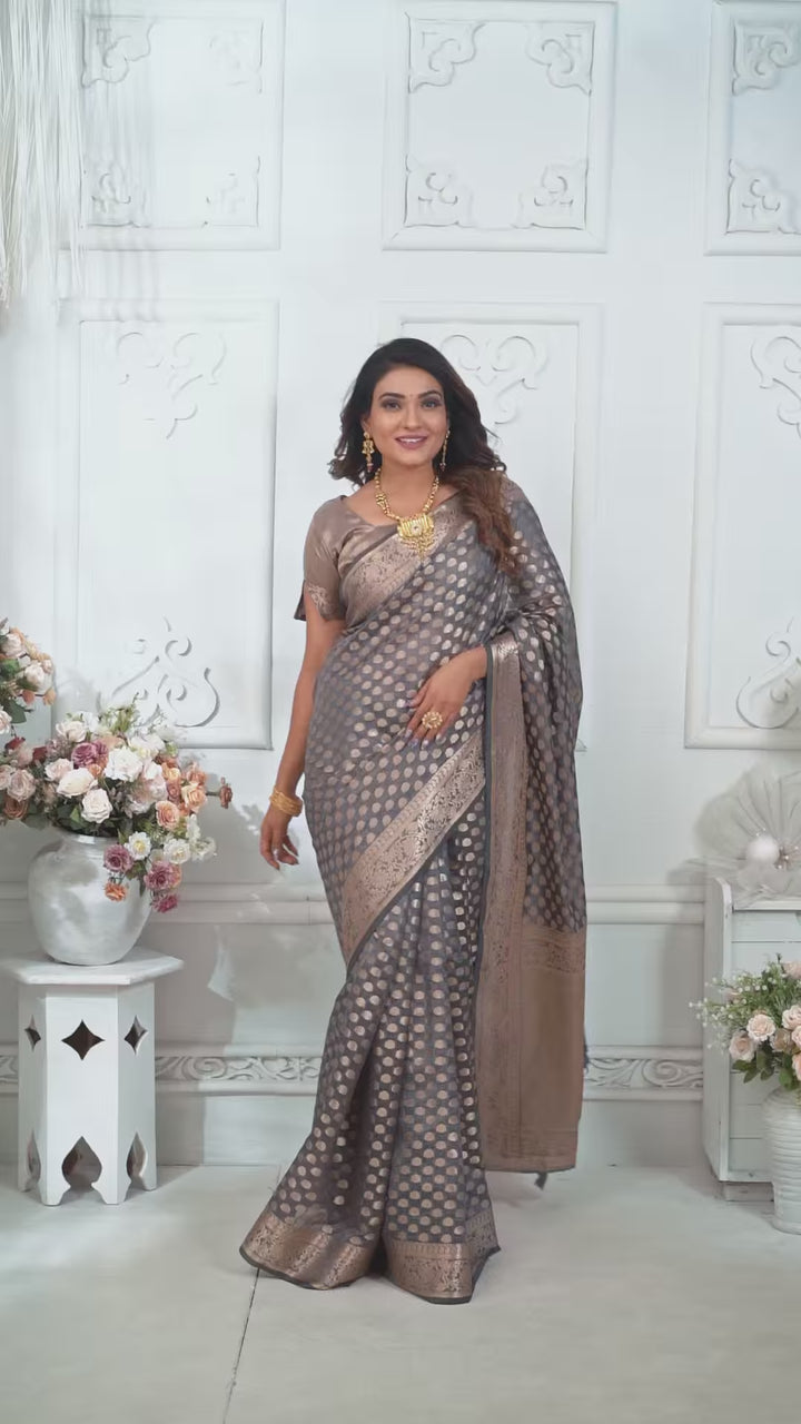 Designer Organza Saree | Gold Jari Weaving Lightweight & Festive Look