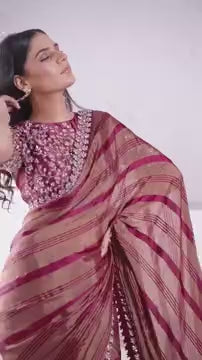 Handcrafted Purple Georgette Saree with Moti and Japan Poly Blouse
