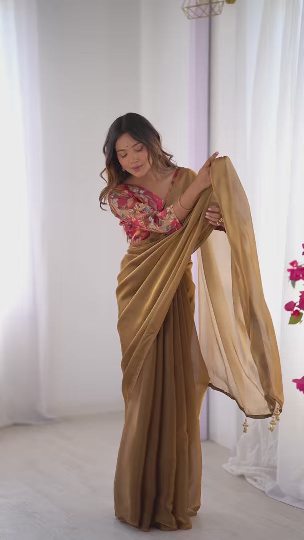 Brown Fancy Saree with Art Silk Designer Blouse for Women