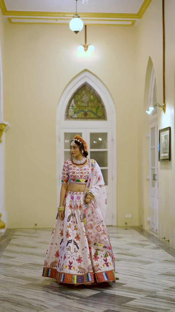 Off-White Art Silk Lehenga with Rich Hand Embellishments