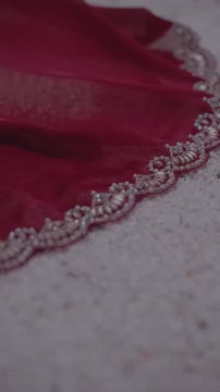 Stunning Maroon Saree with Rich Moti & Hand Embroidery
