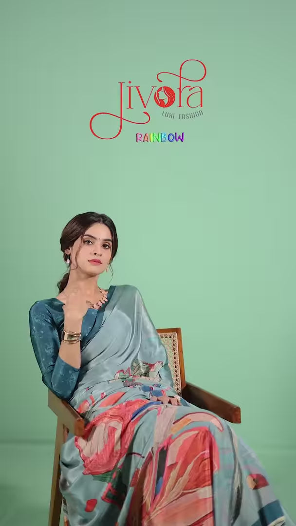 Elegant Sea Green Digital Print Saree in Soft Crepe Fabric