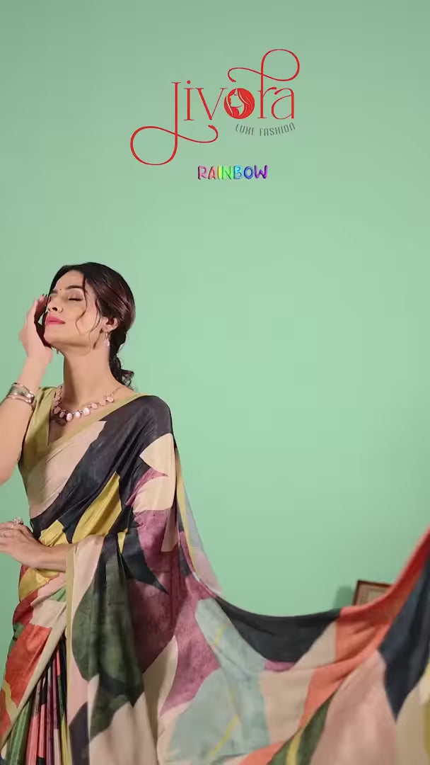 Vibrant Multicolor Soft Crepe Saree with Digital Print Design