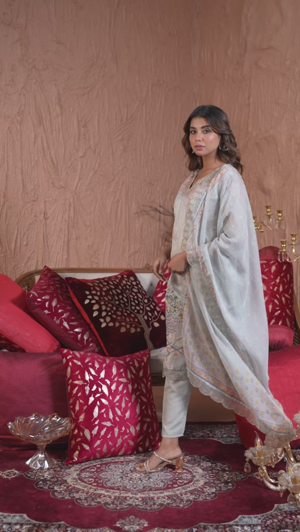 Designer Gray Organza Salwar Kameez for Festive Occasions