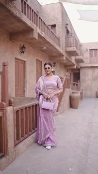 Premium Satin Silk Purple Saree with Handcrafted Detailing
