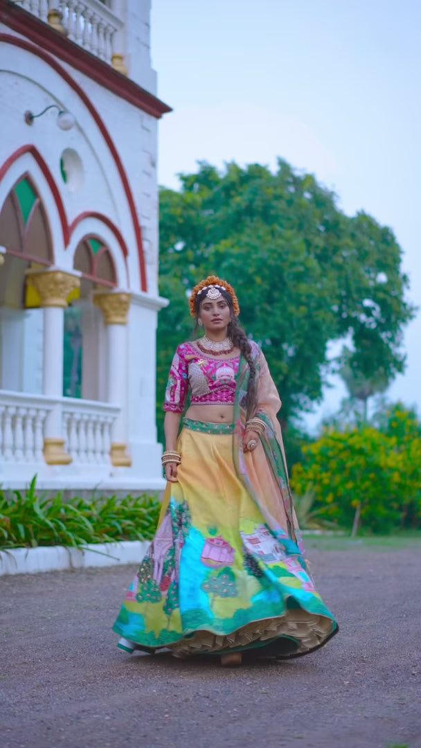 Vibrant Multicolor Art Silk Lehenga with Hand Work Detailing