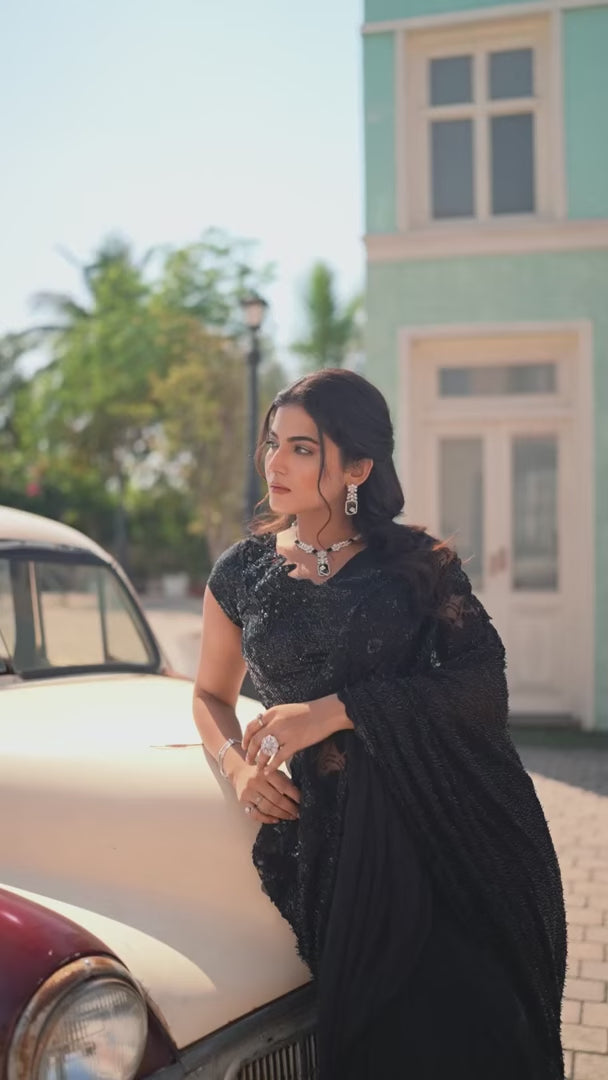 Shop Timeless Elegant Armani Tulle Black Saree