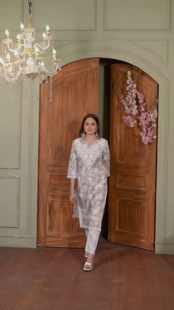 Stylish Women’s Cotton Kurti Set | Digital Print & Embroidery